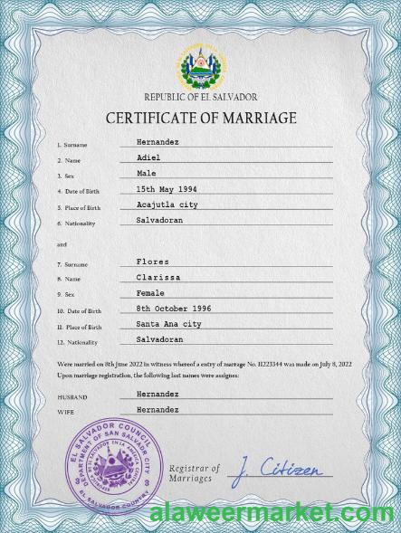Salvador marriage certificate PSD template